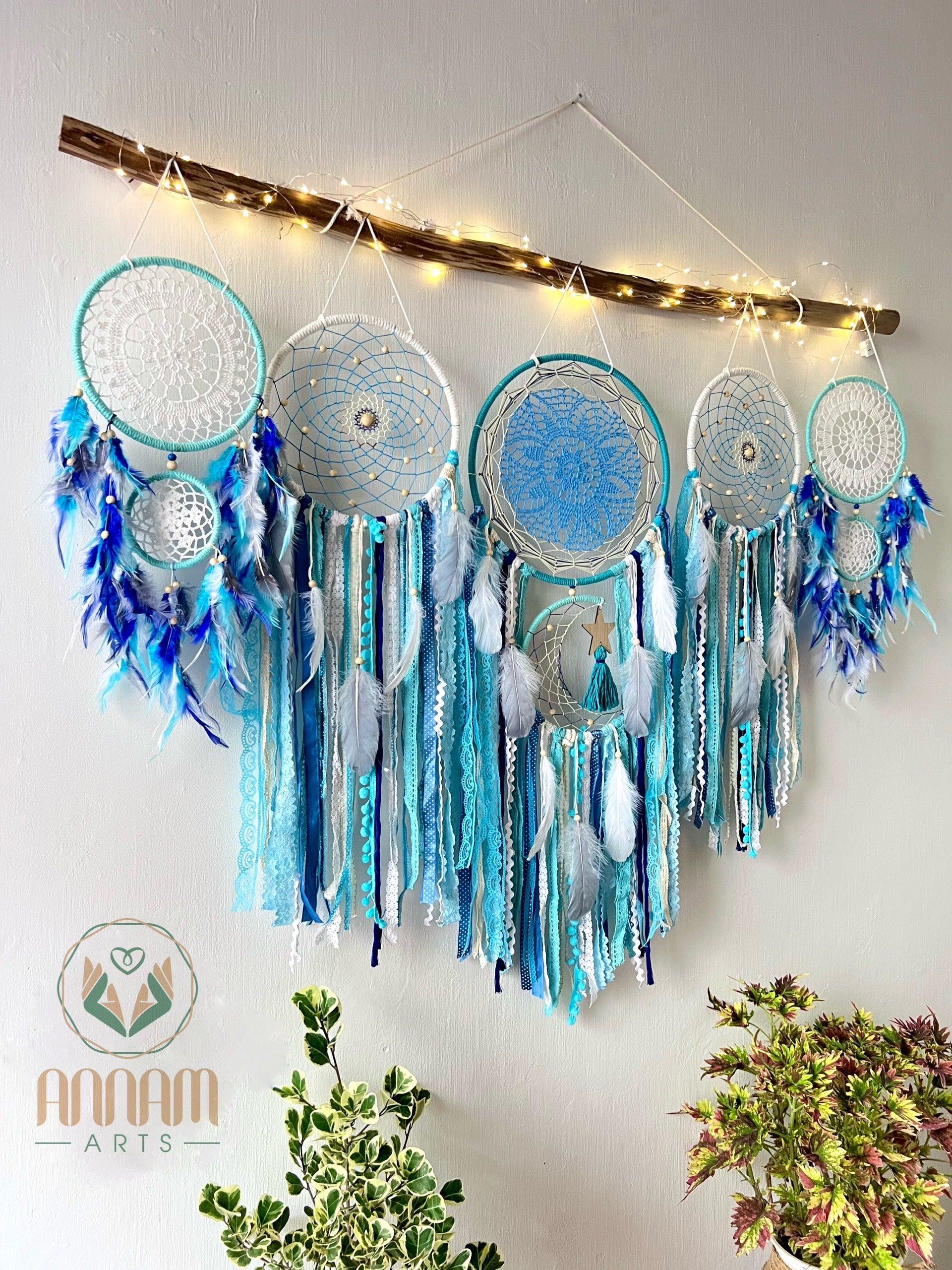 Large blue dreamcatcher set moon and stars SD08