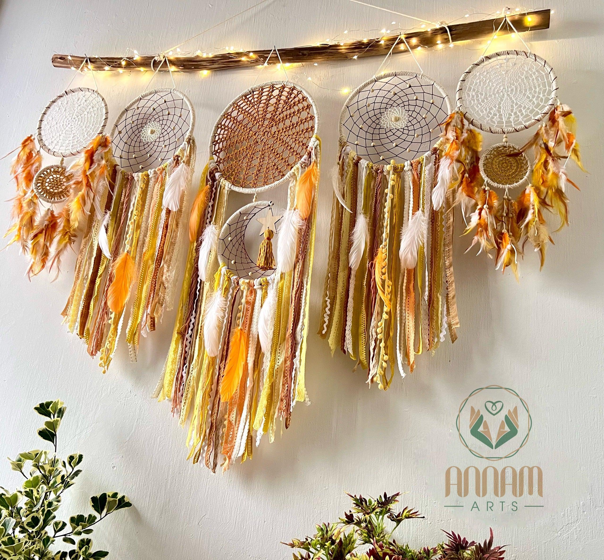 Large orange dreamcatcher set moon and stars SD08