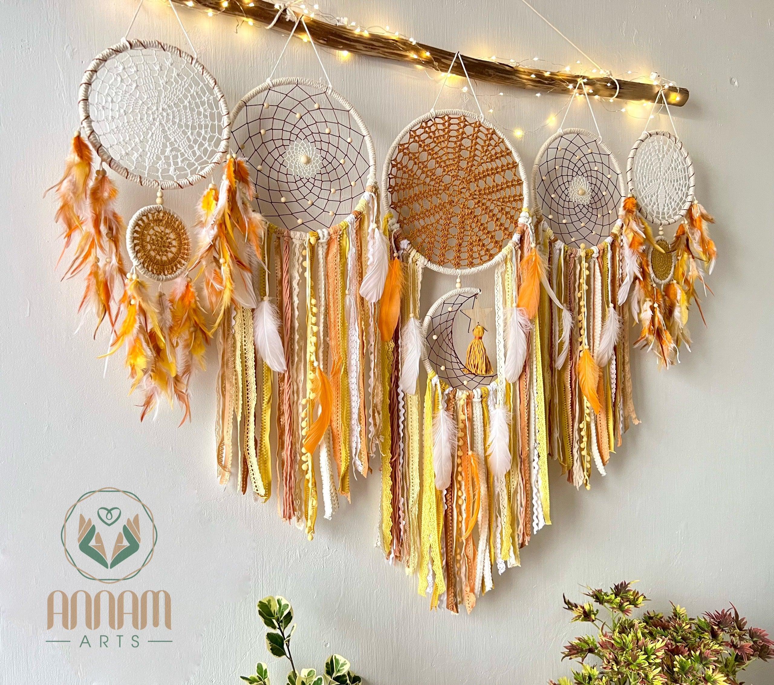 Large orange dreamcatcher set moon and stars SD08