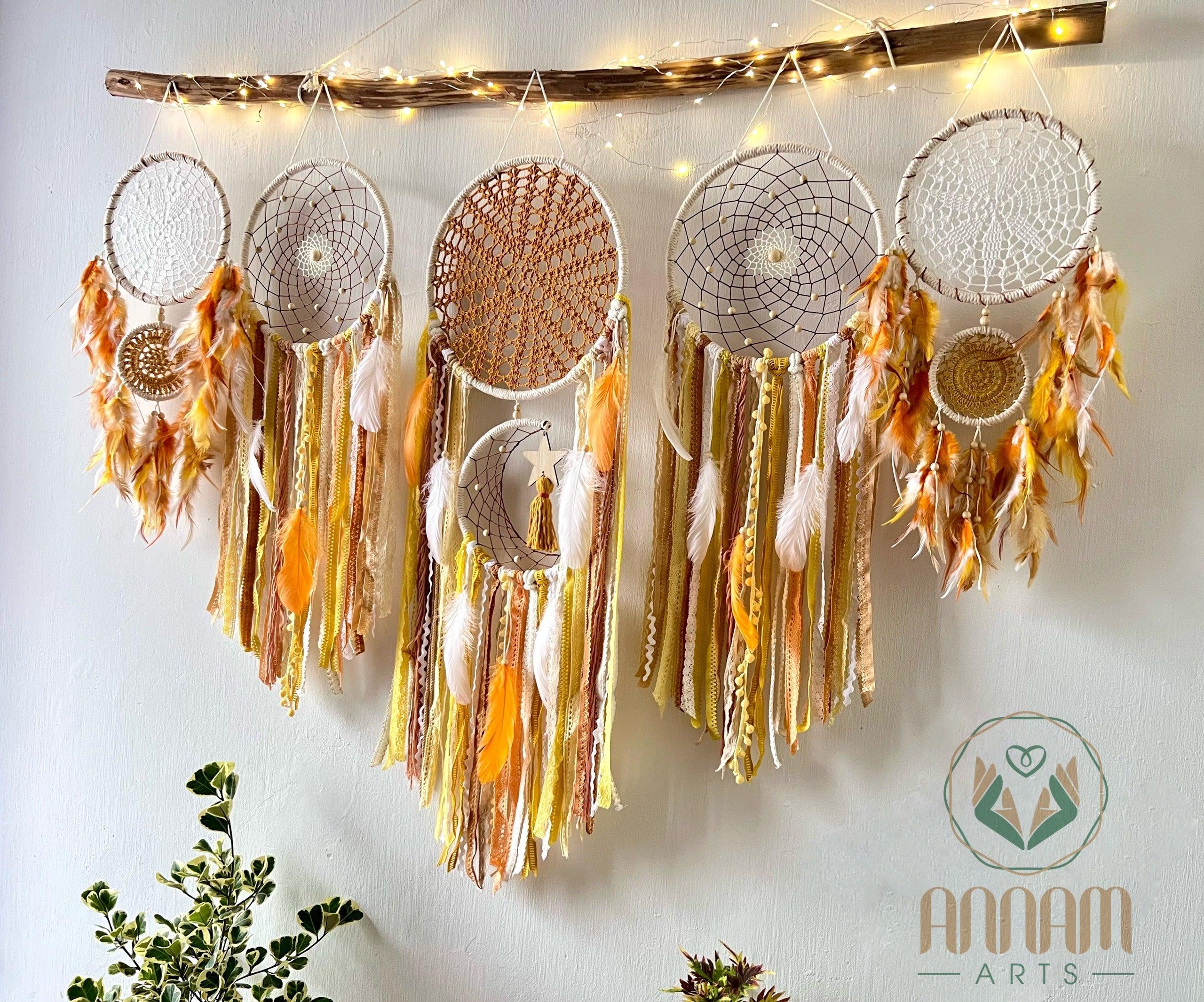 Large orange dreamcatcher set moon and stars SD08