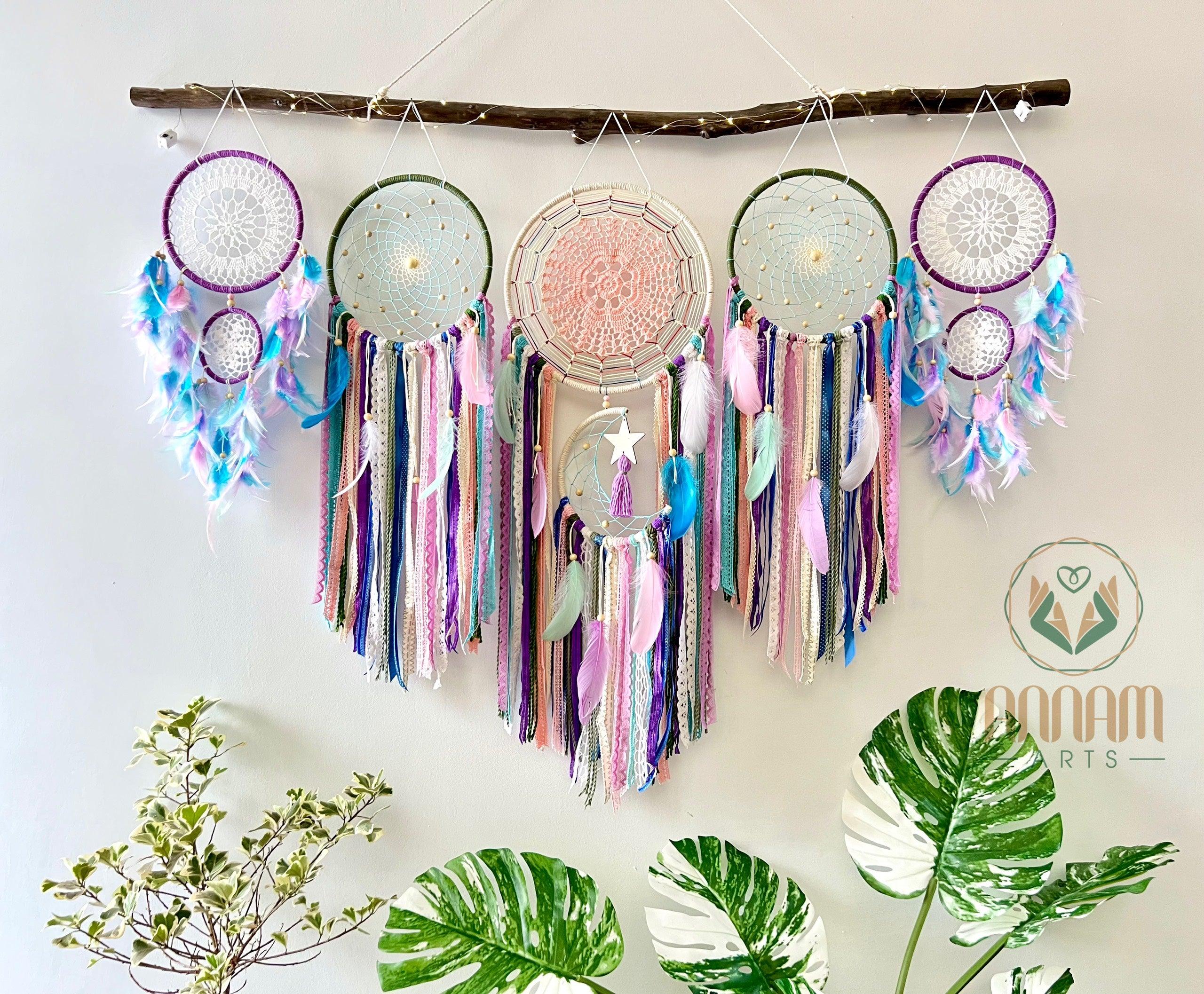 Large orange dreamcatcher set moon and stars SD08