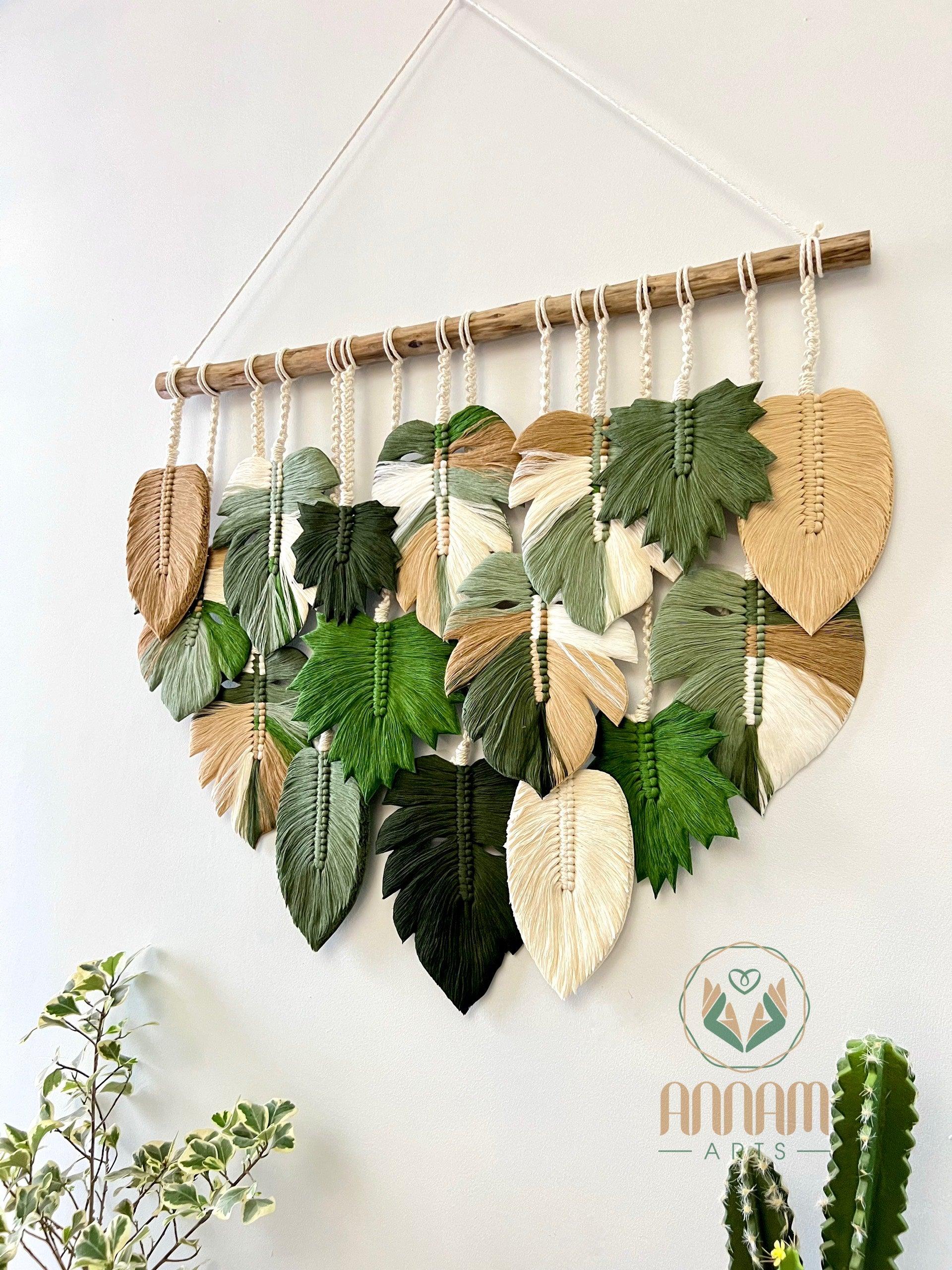 Monstera leaves and maple leaves wall hanging LM08