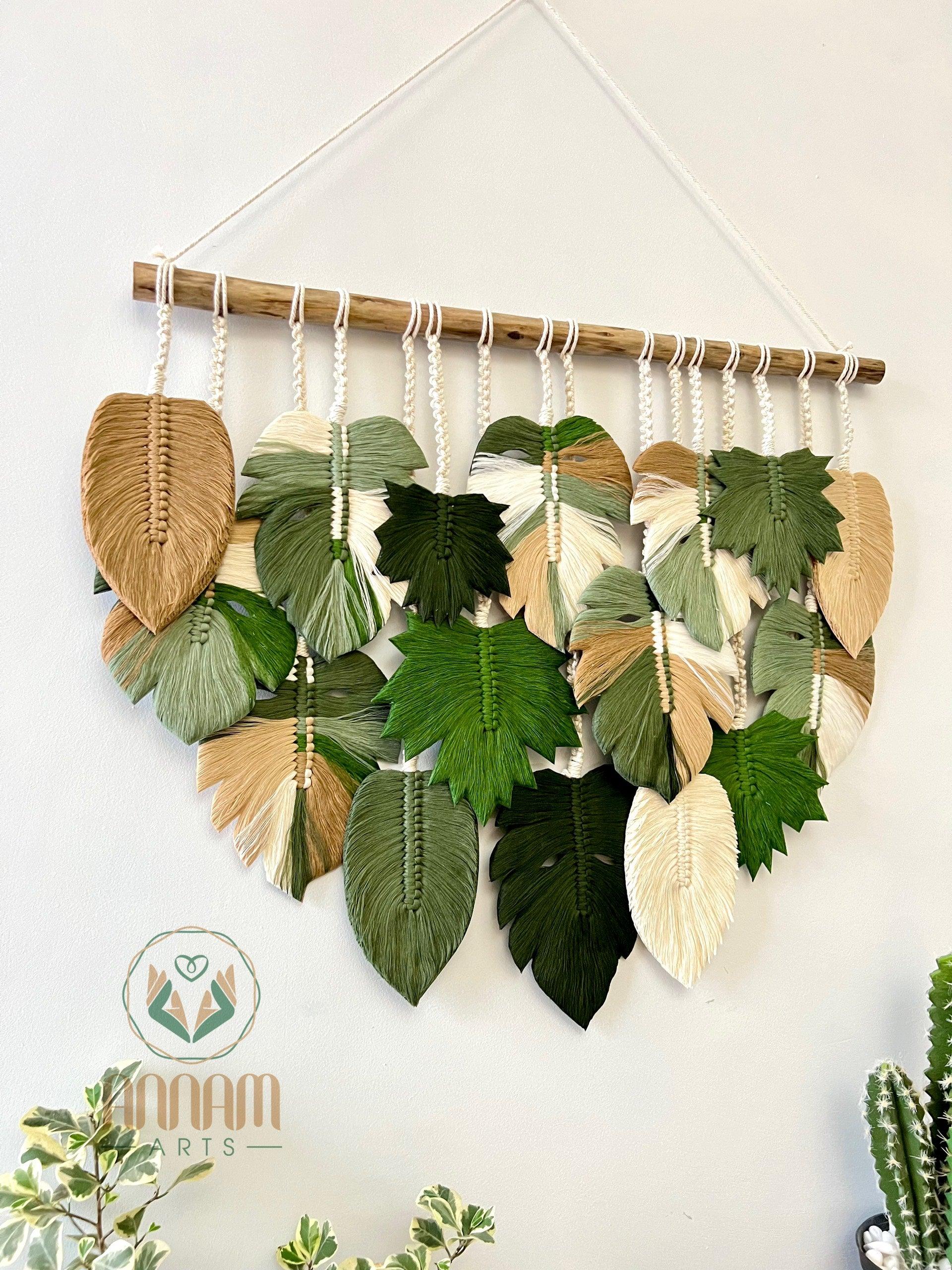 Monstera leaves and maple leaves wall hanging LM08