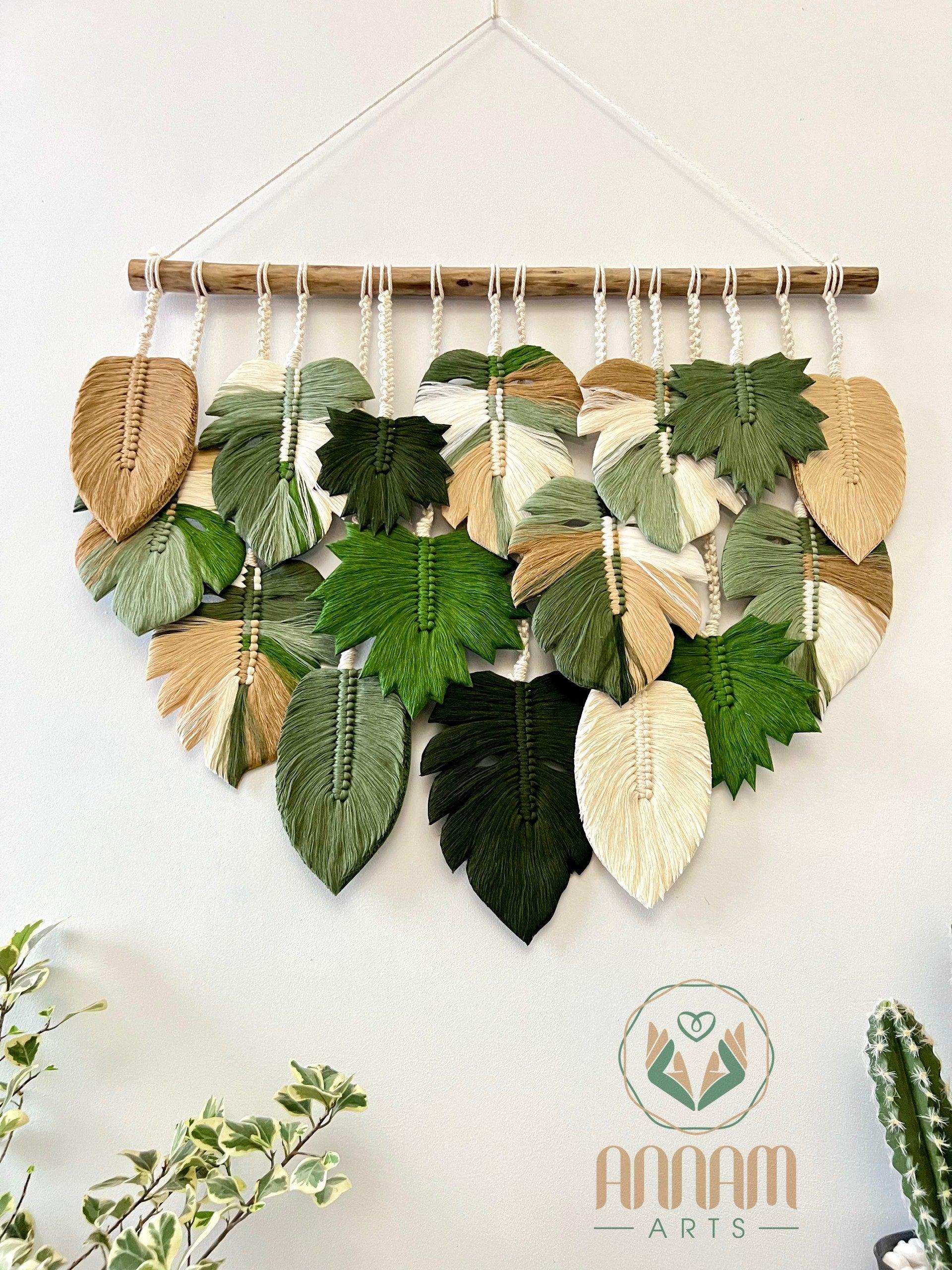 Monstera leaves and maple leaves wall hanging LM08