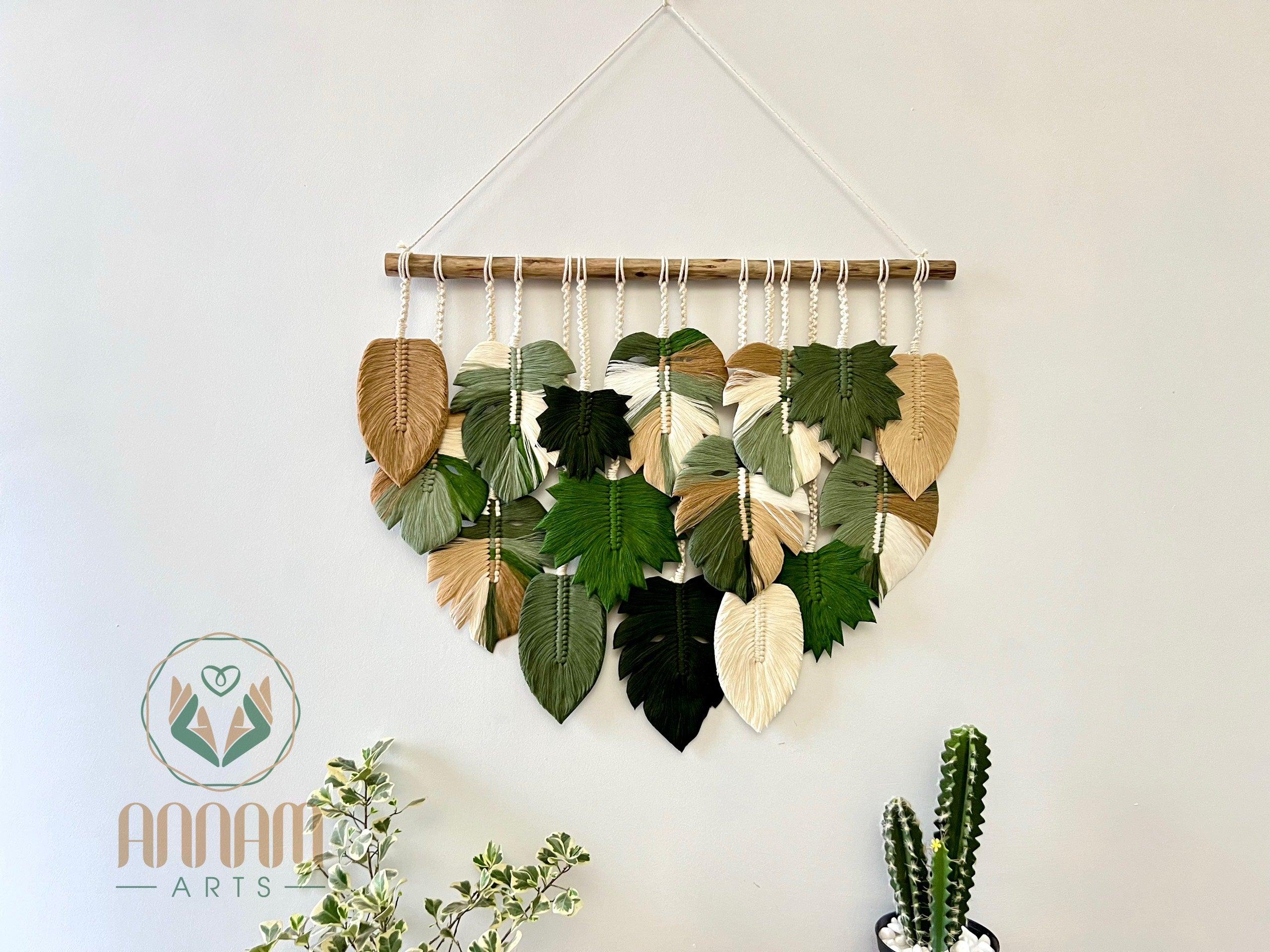 Monstera leaves and maple leaves wall hanging LM08