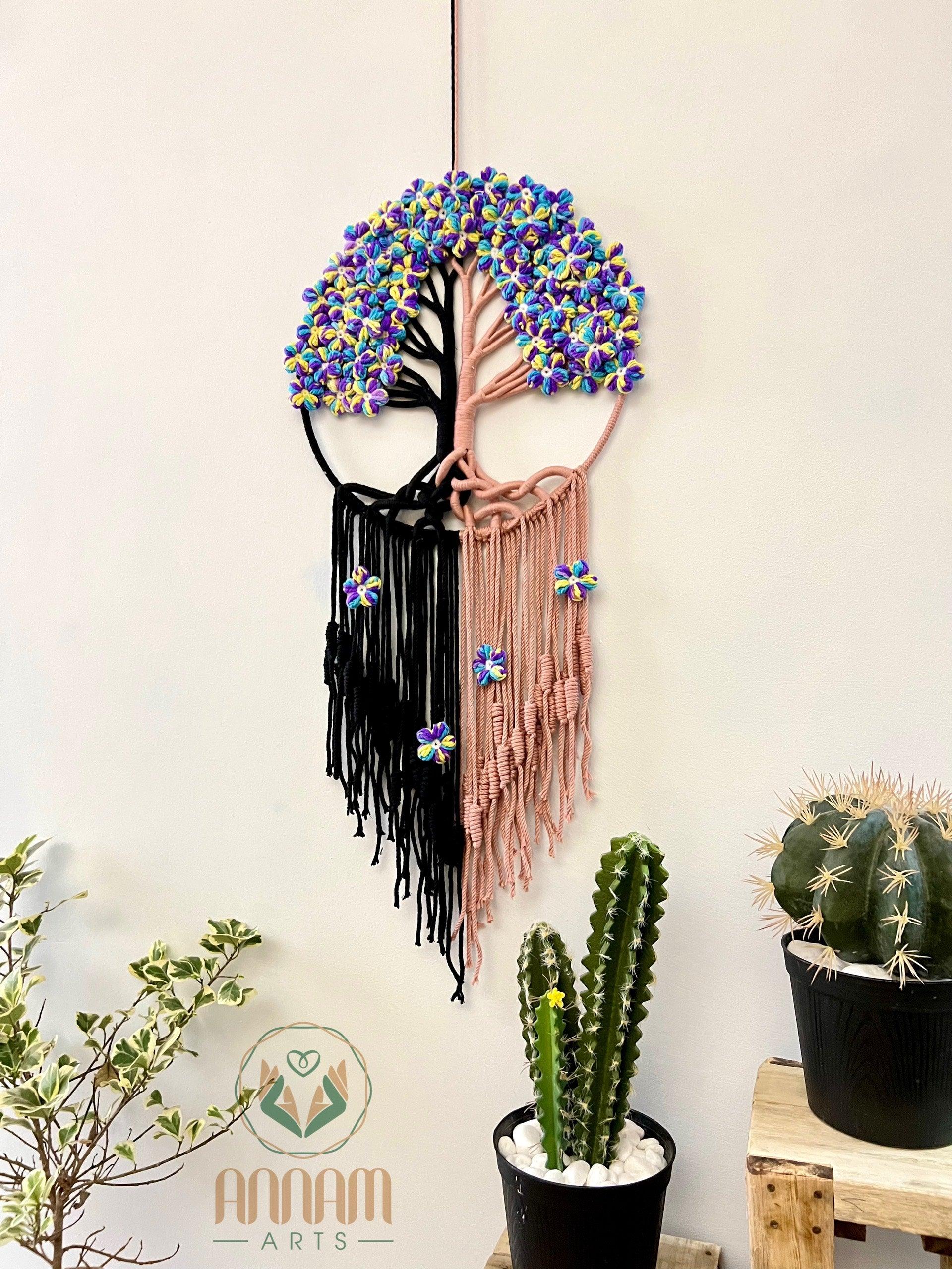 Macrame flower of life wall hanging with 2 color stems TOL08