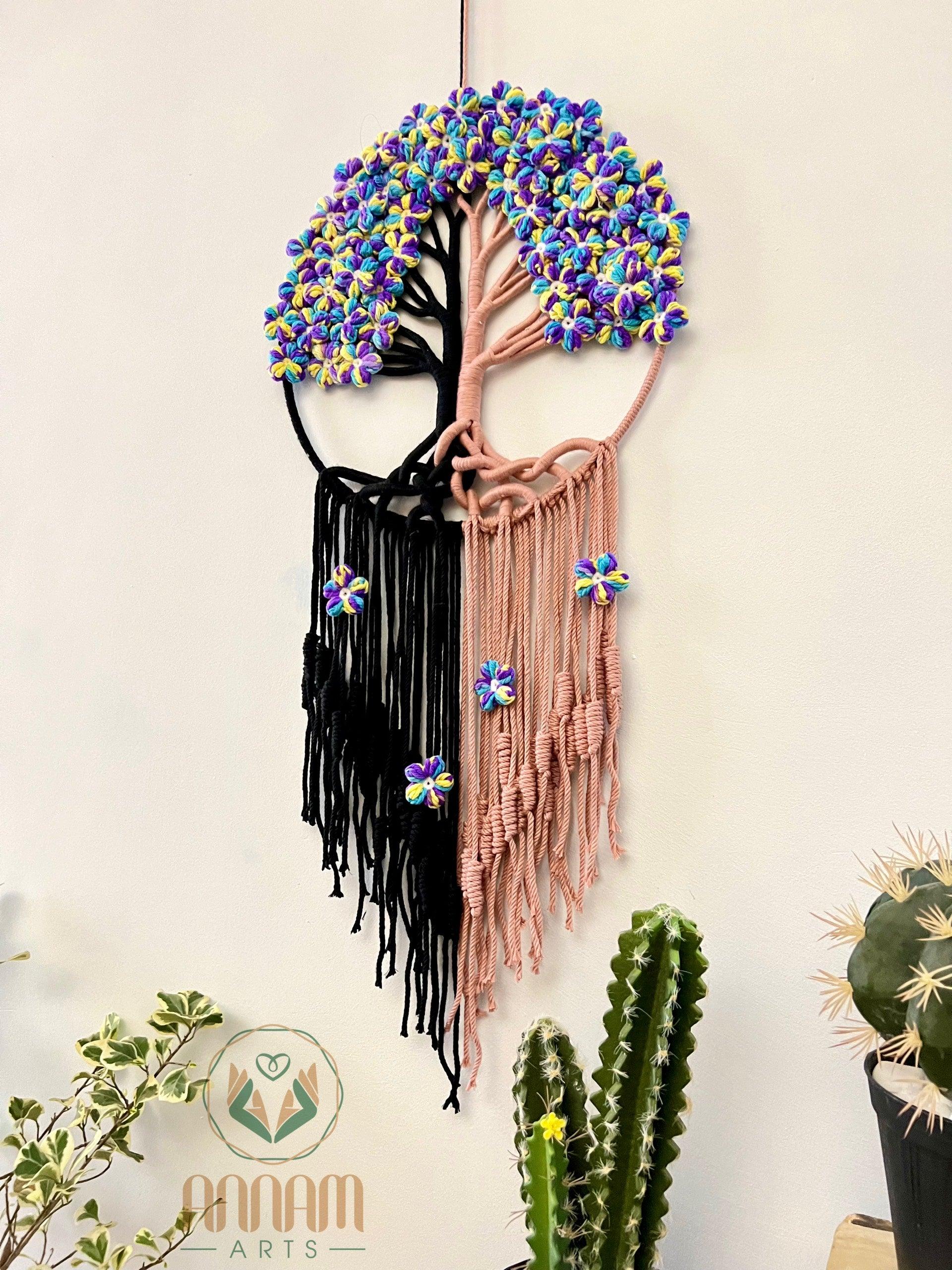 Macrame flower of life wall hanging with 2 color stems TOL08