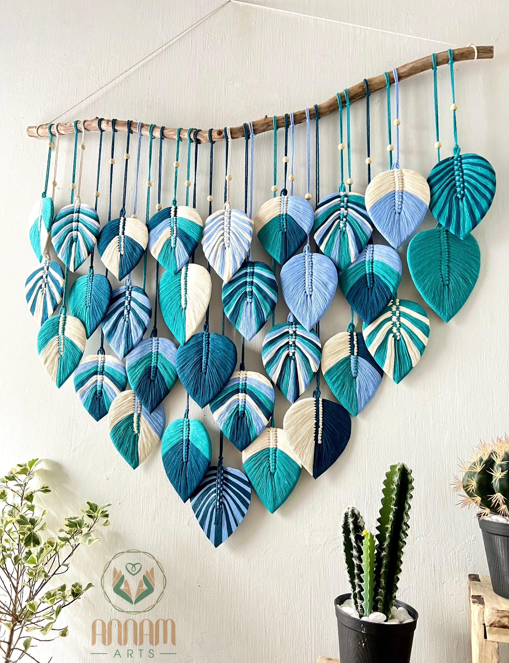 Blue macrame leaf wall hanging LM11