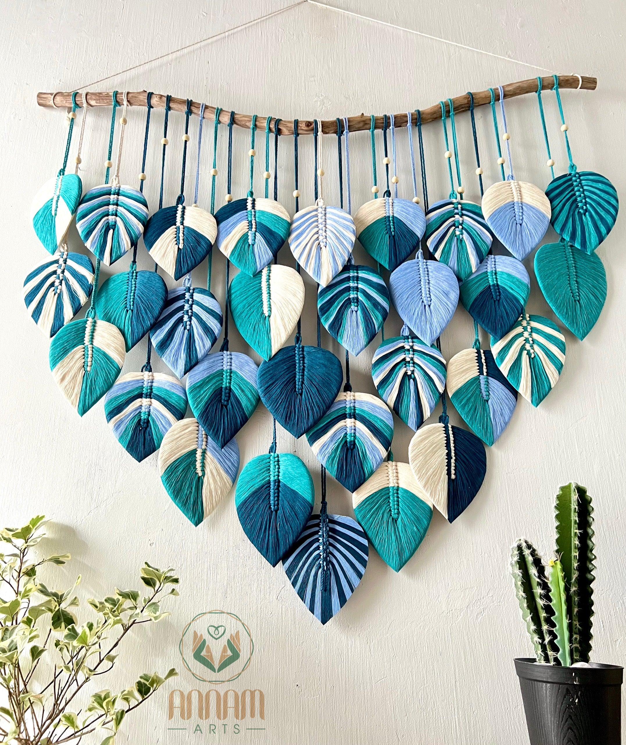 Blue macrame leaf wall hanging LM11