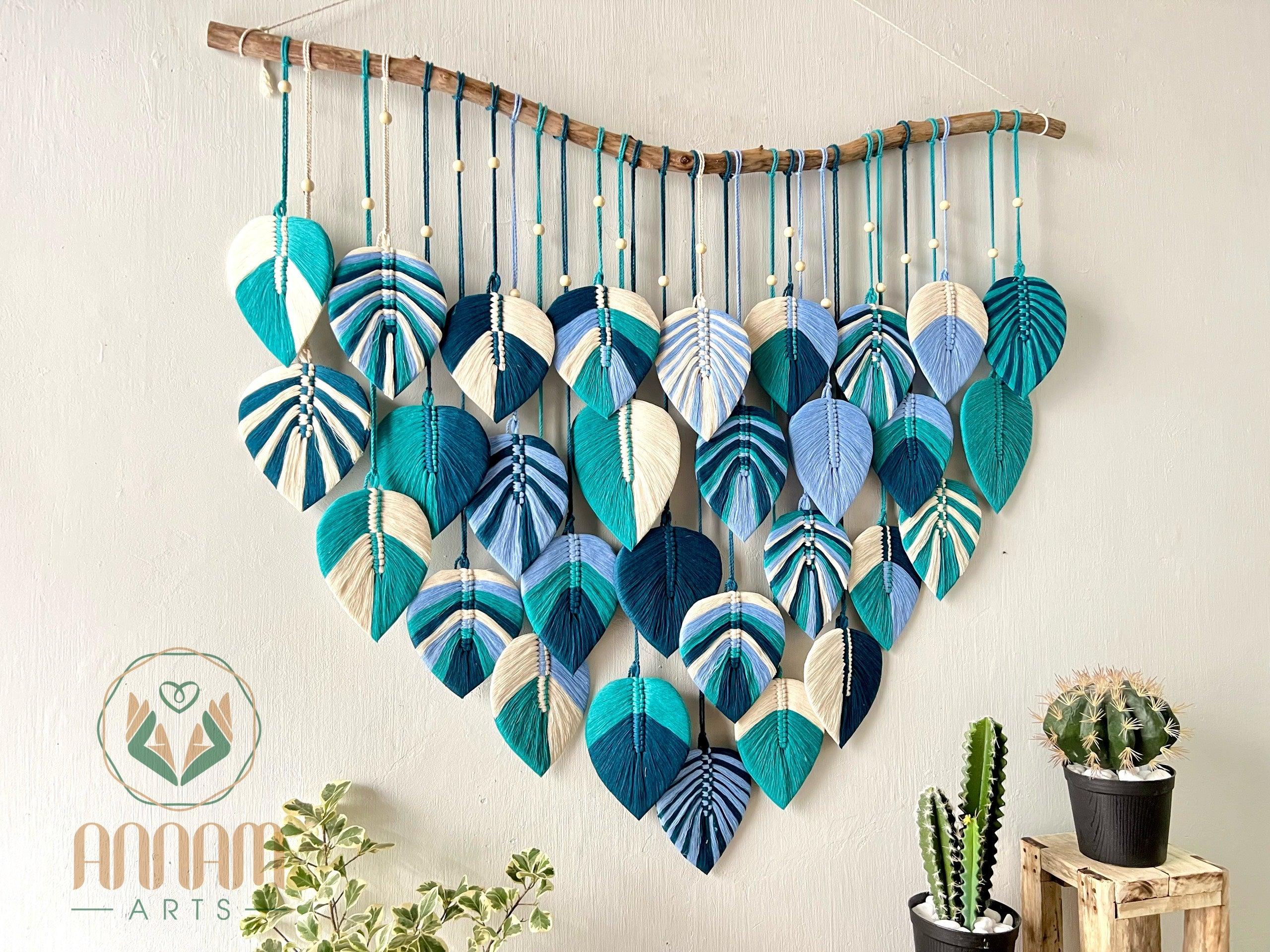 Blue macrame leaf wall hanging LM11