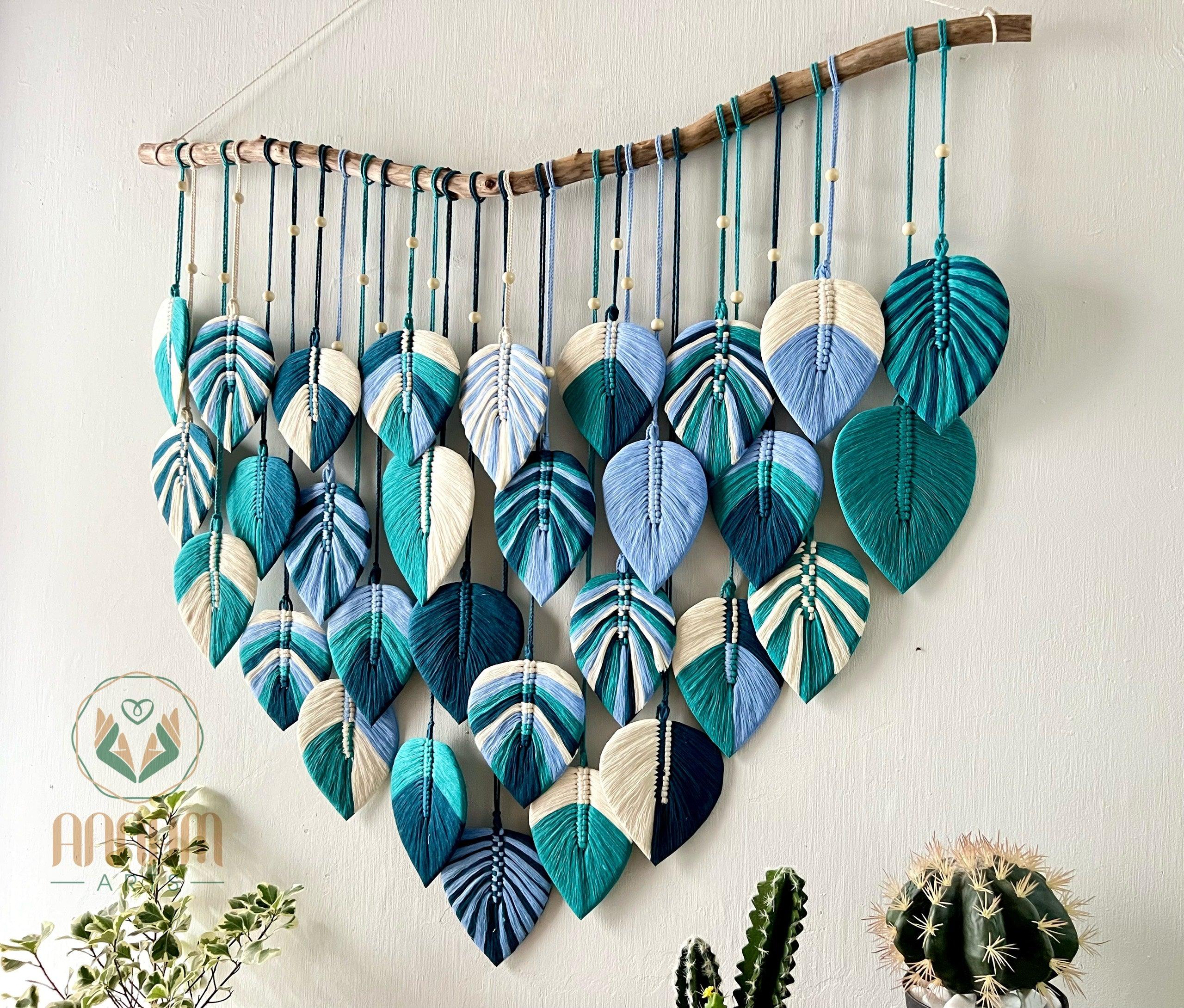 Blue macrame leaf wall hanging LM11