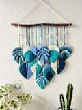 Blue macrame leaf wall hanging LM11