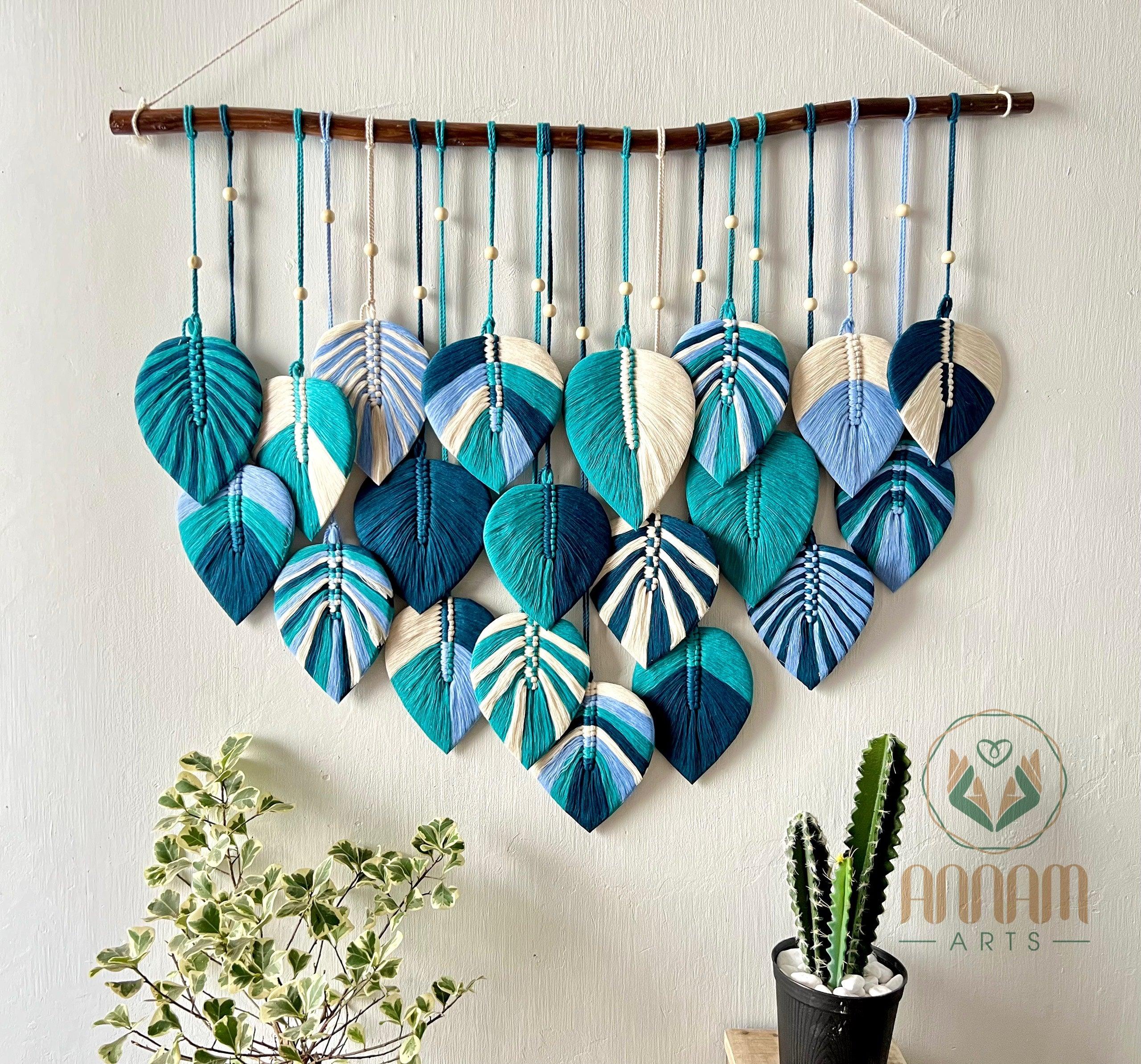 Blue macrame leaf wall hanging LM11