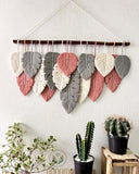 Monstera macrame leaf wall hanging in pink, gray, cream LM04