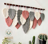 Monstera macrame leaf wall hanging in pink, gray, cream LM04