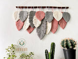 Monstera macrame leaf wall hanging in pink, gray, cream LM04