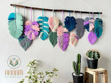 Monstera macrame leaf wall hanging pink blue gray LM03