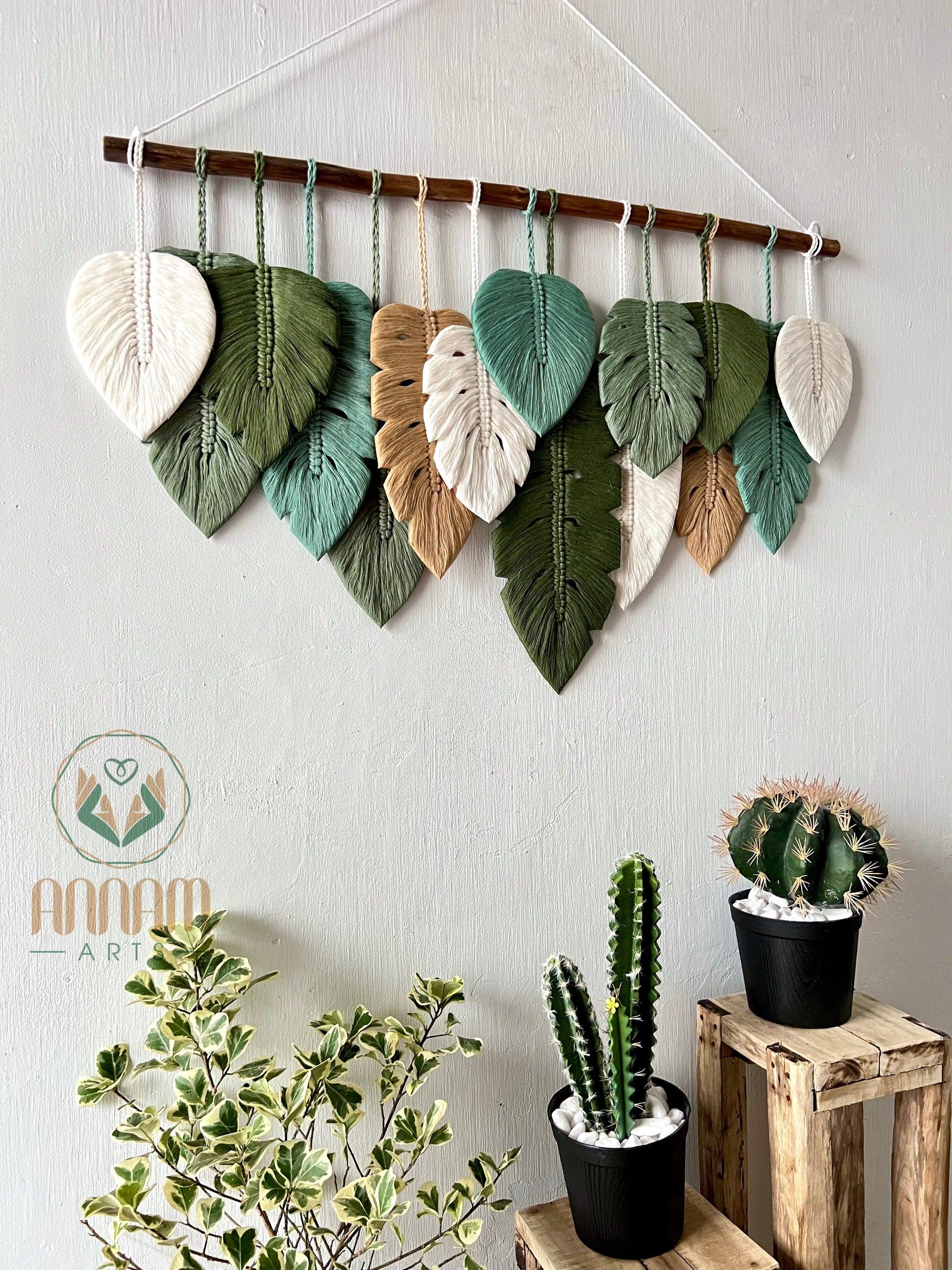 Green macrame leaf home decoration art LM04