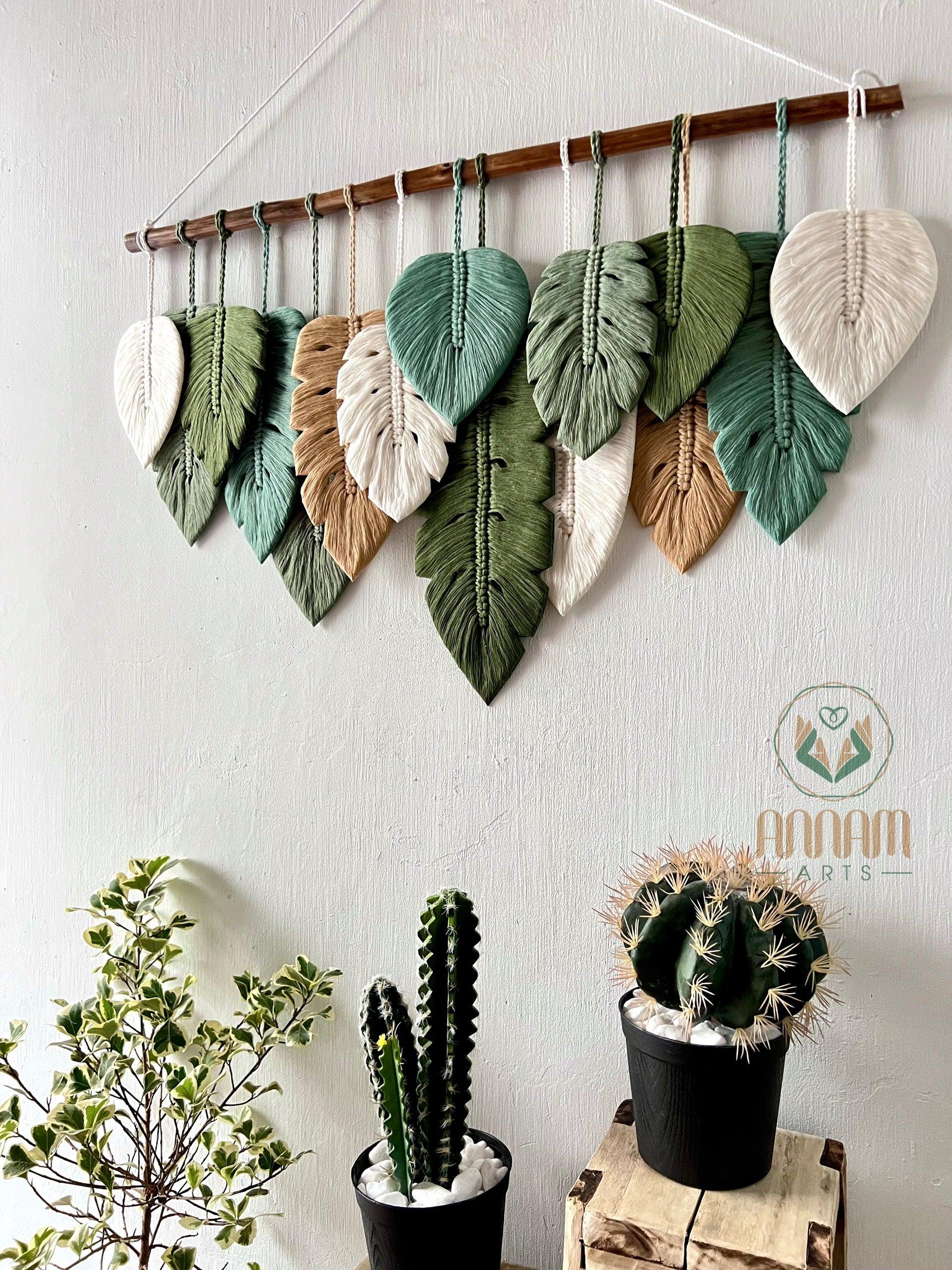 Green macrame leaf home decoration art LM04