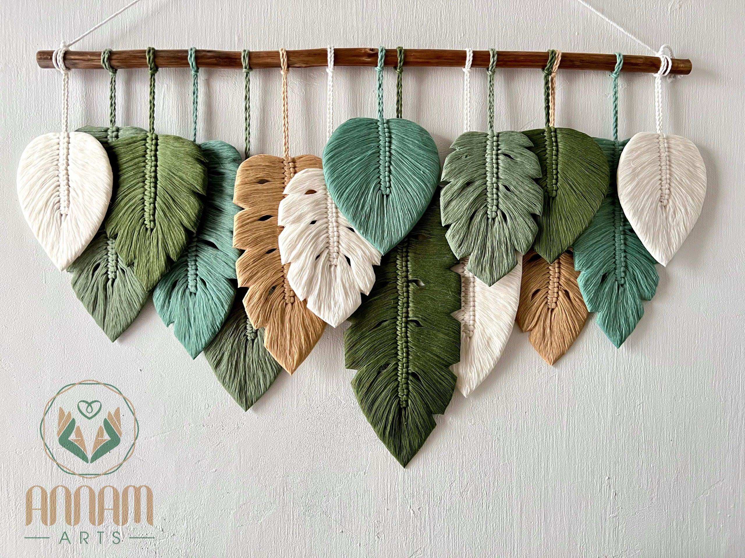 Green macrame leaf home decoration art LM04