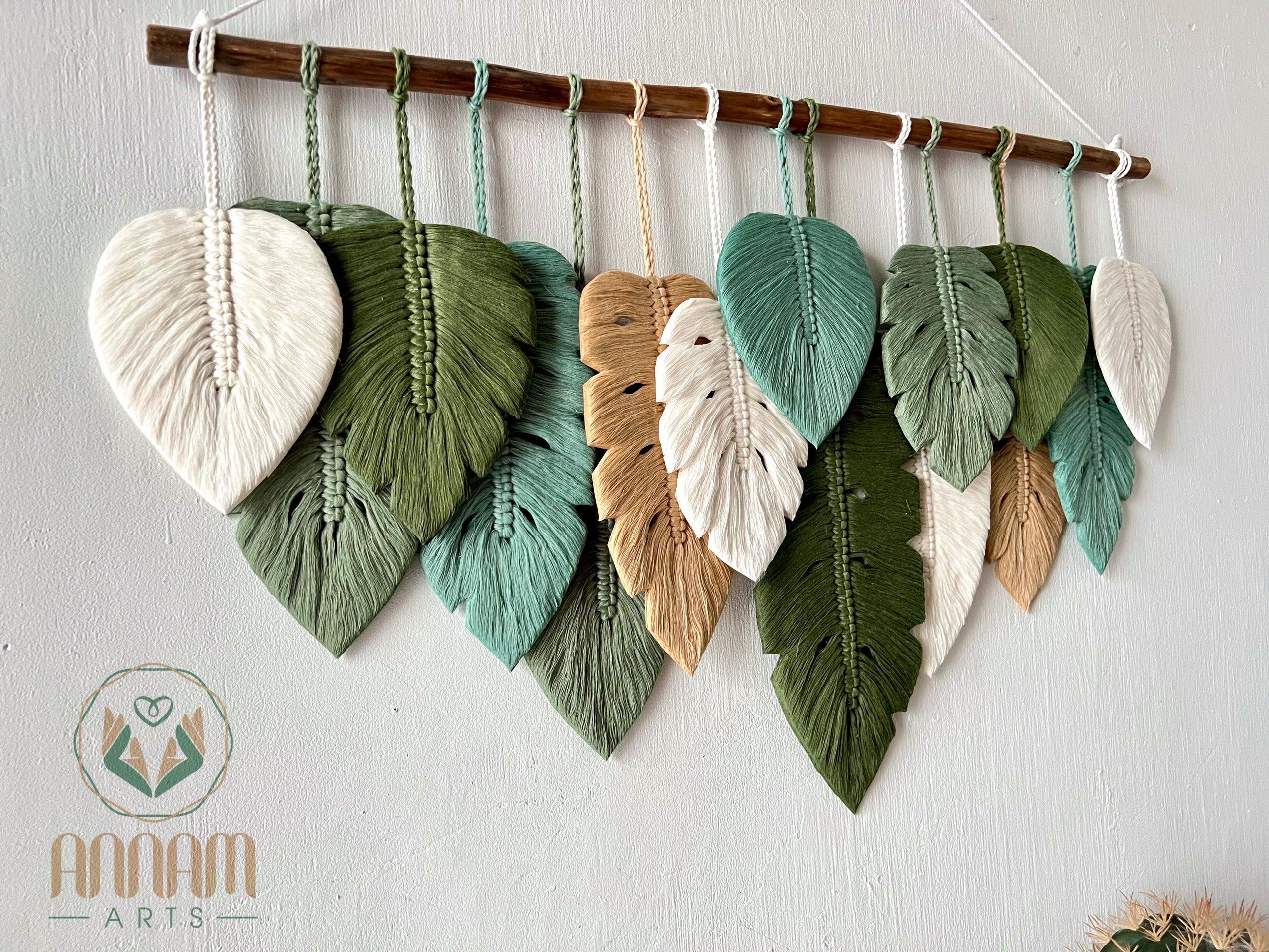 Green macrame leaf home decoration art LM04