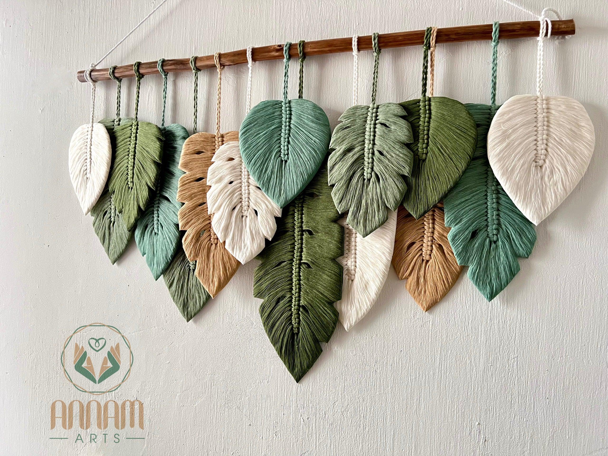 Green macrame leaf home decoration art LM04