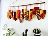 Large macrame leaf wall hanging in red tone LM10