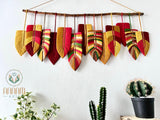 Large macrame leaf wall hanging in red tone LM10