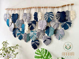 Macrame Monstera wall hanging Gray and navy blue LM02